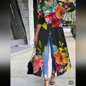 SHEIN Black Maxi Floral Button-Front Dress